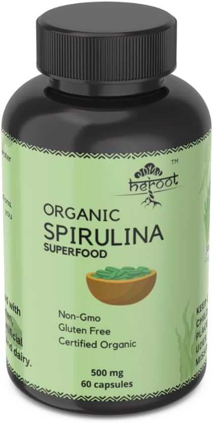Organic Spirulina Protein Powder Capsules - Vitamins & Minerals for Energy - Vegetarian, Gluten Free 100% Pure Superfood for Optimal Health (20 Capsules)