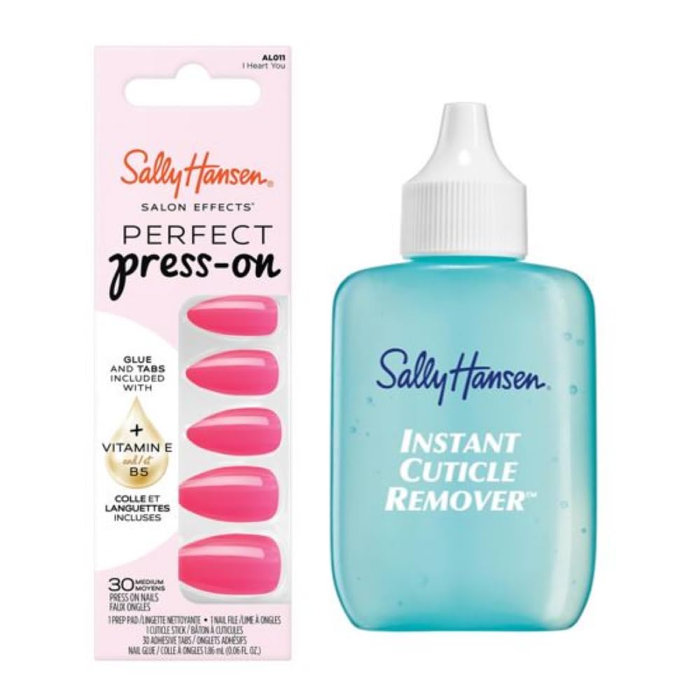 Sally Hansen Instant Cuticle Remover | I Heart You Press-On Nails Kit – 15 Sec Gel
