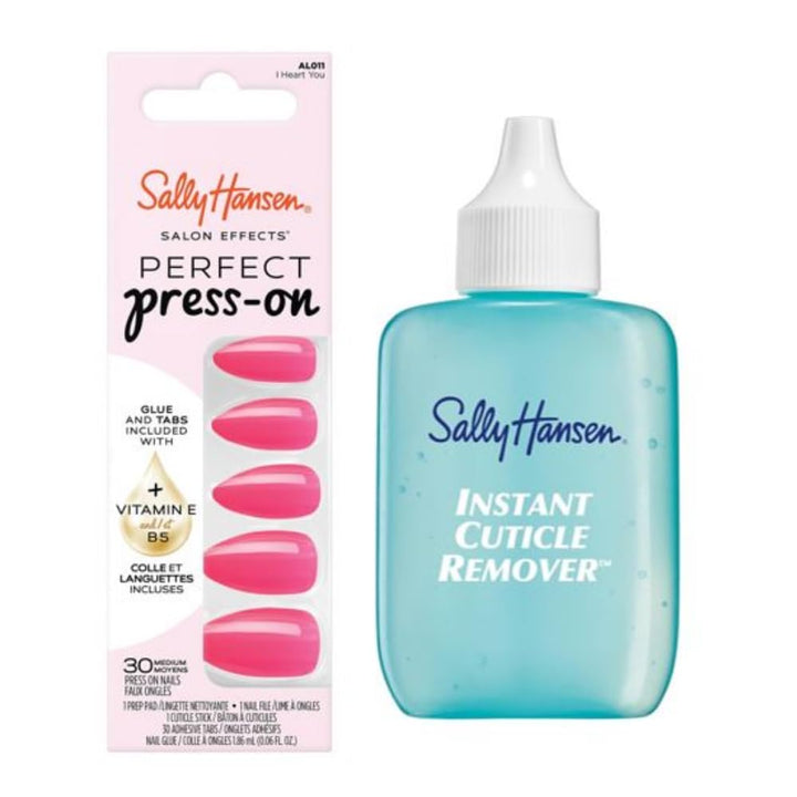 Sally Hansen Instant Cuticle Remover | I Heart You Press-On Nails Kit – 15 Sec Gel