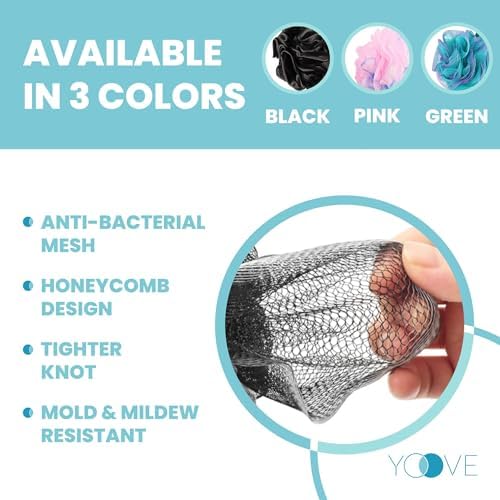 Bamboo Charcoal Infused Back Scrubber - Loofah with Handle | Exfoliating Shower Loofah for Men & Women - Features 1 Loofah on a Stick, 1 Loofa Pouf; Includes Hook (Black)