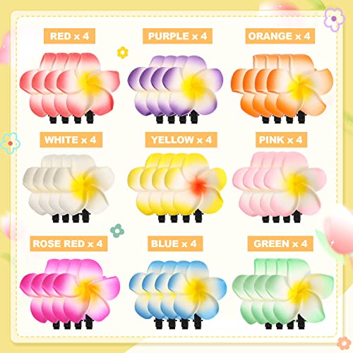 WILLBOND 36 Pieces Plumeria Flower Hair Clips Hawaiian Foam Flower Frangipani Artificial Clips for Bridal Wedding Luau Beach Tropical Vacation Party Hair Decorations(7 cm/ 2.8 inch)