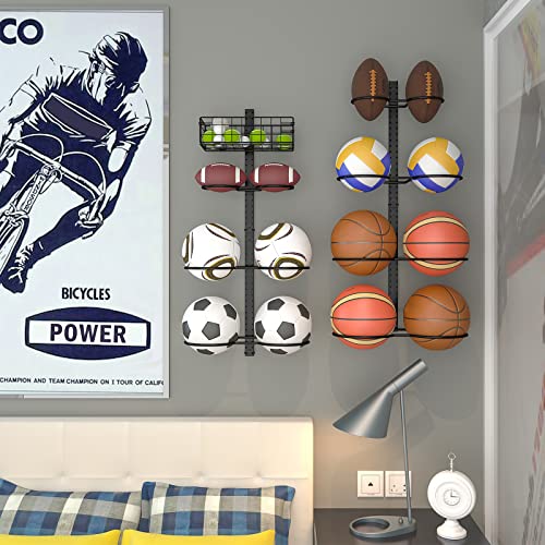 8 Tier Detachable Wall Mounted Basketball Rack, Vertical/Horizontal Football Holder, DIY1/2/3/4 Soccer Stand, Height-Adjustable Multifunctional Ball Rack With Basket For Garage, Tool Room,Bedroom