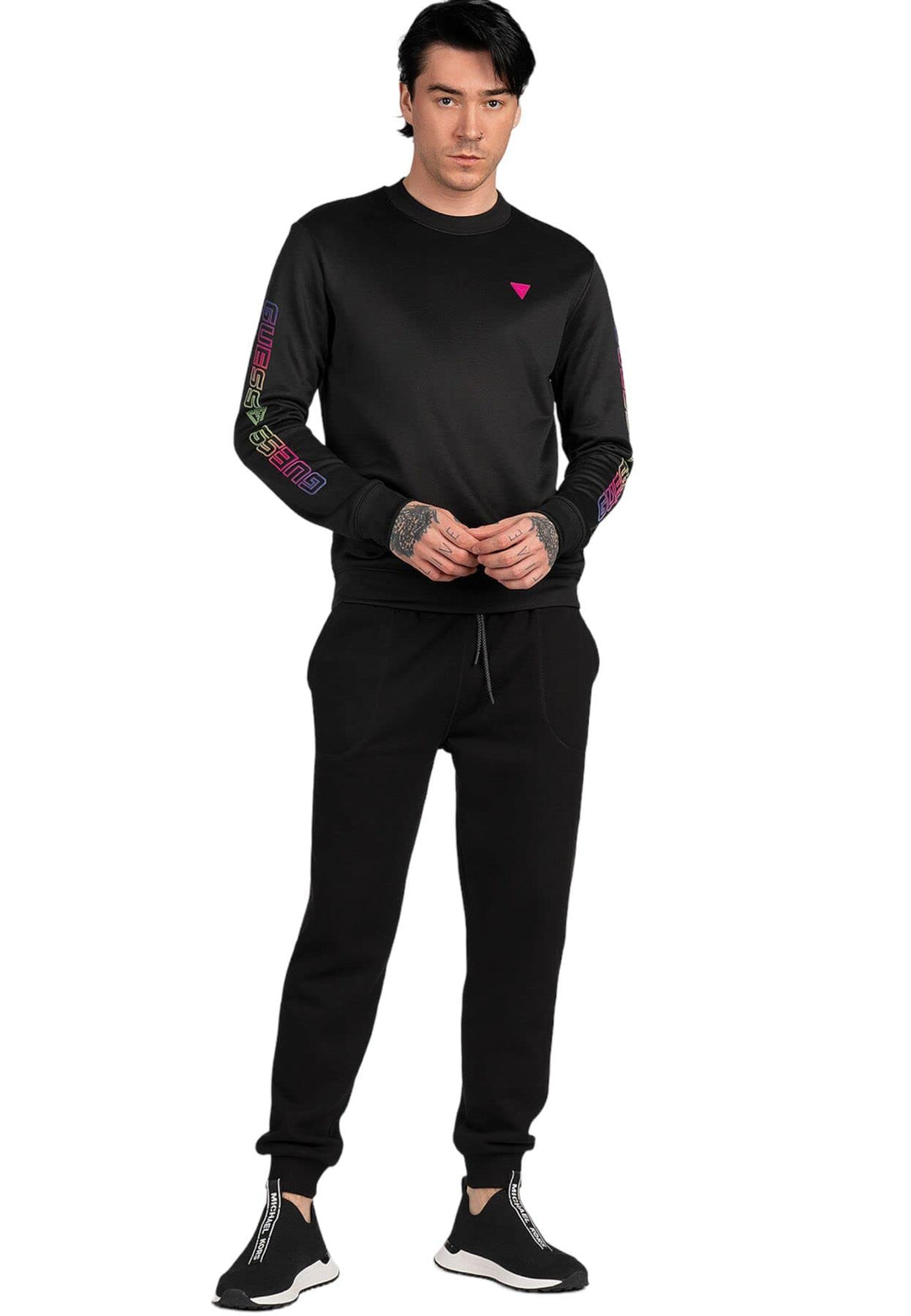 GUESS Men's Ezra Sweatshirt Crew Neck, Jet Black