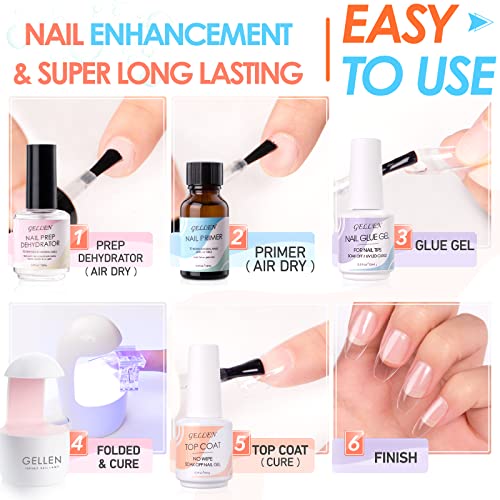 Gellen Gel Nail Extension Nail Kit, Square Acrylic Tips, Gel Top Coat, Nail Primer and Dehydrator, X Nail Kit with Everything for Nail Art Manicure