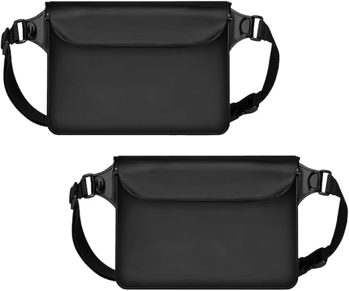 2-Pack Waterproof Bag with Adjustable Waistband and Touch Sensitive Screen, Keeping Your Phone and Valuables Dry, Perfect for Drifting, Swimming, Kayaking, Rowing, Fishing… (Black+Black)