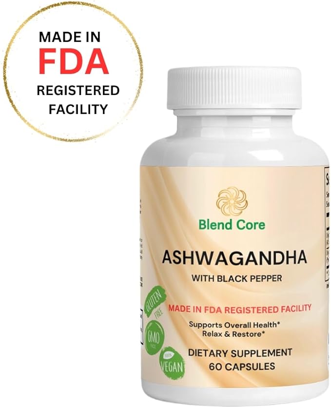Ashwagandha with Black Pepper Ashwagandha Supplements – 60 Count Pure Ashwagandha Capsules for Immune Support, Energy Boost – Non-GMO Vegan Friendly Ashwagandha Complex