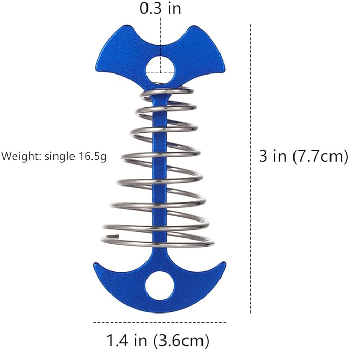 Fishbone Deck Anchor Pegs with Carabiners, Aluminium Deck Tent Stakes with Spring Buckle Aluminium Deck Windproof Tent Stakes for Outdoor Camping Hiking (10Pcs Blue)