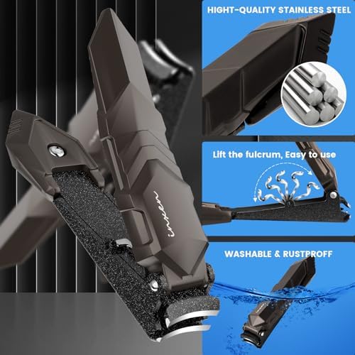 Nail Clippers for Men with Catcher – No Splash, Self-Collecting Premium Steel Clippers for Fingernails & Toenails, Ideal Gift & Grooming Gifts, Great Gadget & Stocking Stuffer Gift