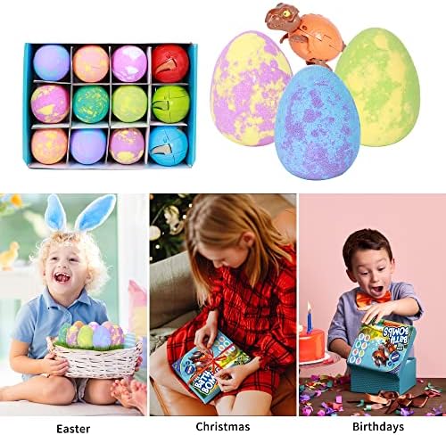 Bath Bombs for Kids with Toys Inside Surprise, Dino Egg Bath Bomb Kit with Dinosaur Toy Organic and Natural Bath Fizz Spa Bath Set Gift, for Birthday Easter Christmas Boys and Girls Gifts