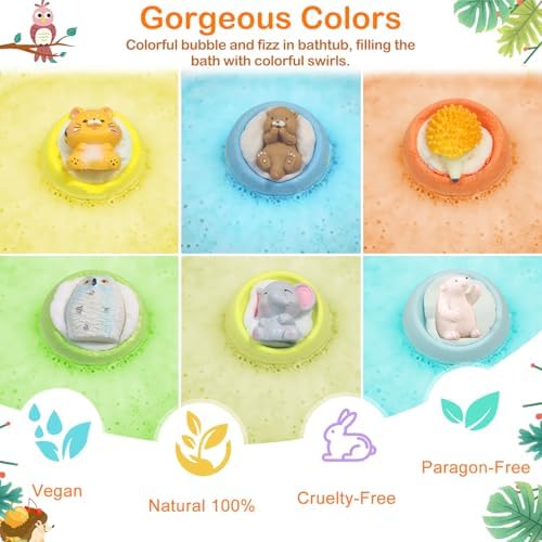 Bath Bombs for Kids with Surprise Inside,12-Pack Natural Organic Kids Bath Bombs with Endangered Animals Toys, Fun & Educational Gift, Ideal Birthday,Christmas,Children's Day Gifts kit