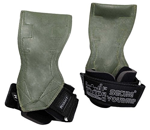 Lifting Grips PRO Weight Gloves Best Heavy Duty Straps Alternative to Power Hooks Deadlifts Adjustable Neoprene Padded Wrist Wrap (Green Rubber, Small 5.0"-6.40" Wrist Size)