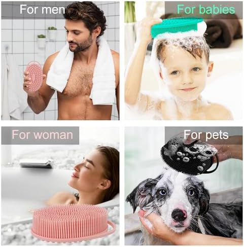 3 Pack Silicone Body Scrubber, Silicone Loofah Exfoliating Soft Body Scrubber, Silicones Body Brush Bath Shower Scrubber for Body, 2 in 1 Bath and Shampoo Wash Brush for Skin Exfoliation Men Women