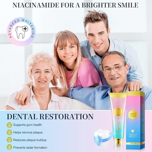 2 Pack Niacinamide Whitening Toothpaste, Nicotinamide White Toothpaste, Gentle Care Deep Stain Removal, Improves Gum Health, Protects Tooth Enamel, Fresh Breath