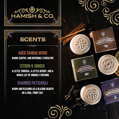 Viori Hamish & Co. Shampoo Bar - Aged Sandalwood - Shampoo for Men - Handcrafted with Scottish Islay and Whiskey Infused - Made from Natural Ingredients - Sulfate, Paraben, Cruelty, and Plastic-Free