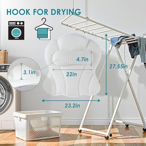 Bath Pillow Bathtub Pillow, Luxury Bath Pillow for Neck and Back Support - with Comfortable 5D Breathable Cotton and Non-Slip Suction Cup Bathtub Accessories - Spa Bath Mat Gifts for Women