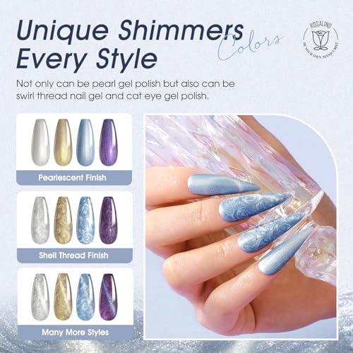 ROSALIND Cat Eye Gel Nail Polish Set with Magnet, 12 PCS Holographic Glitter Purple Blue Red Gel Polish Magnetic and Swirl Shell Thread Effect Sparkle Gel Polish Gifts for Women