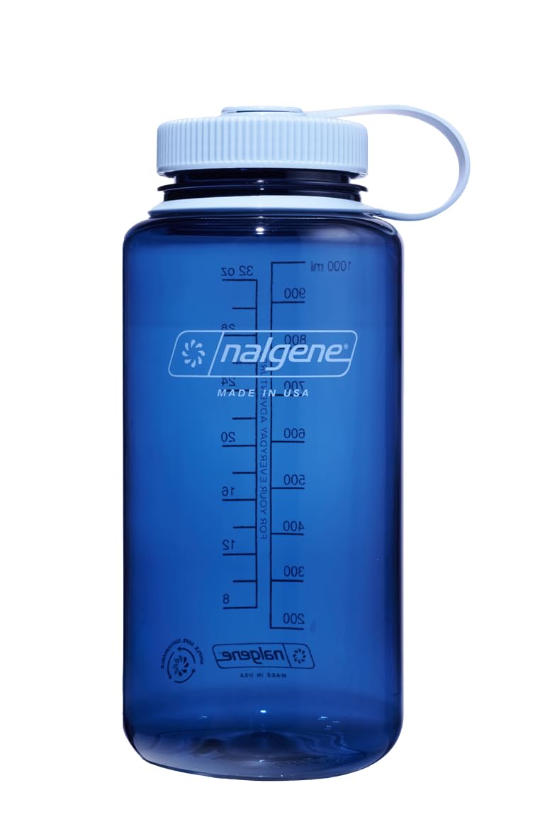 Nalgene Water Bottle - Lightweight Sustain Tritan BPA-Free Shatterproof Bottle for Backpacking, Hiking, Gym, 32 OZ, Wide Mouth, Indigo