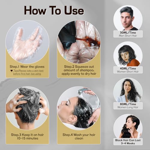 Black Hair Dye Shampoo 3 in 1 for Gray Hair, Hair Color shampoo for Women, Natural Shampoo Hair Dye-100% Grey Hair Coverage/Herbal Ingredients-17.6 OZ