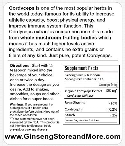4oz Organic Cordyceps Mushroom Extracted From Real Mushroom Fruiting Bodies from Nammex | >30% Beta-Glucans | Cordyceps Militaris | β-Glucan for Energy, Immune System, Athletic Performance