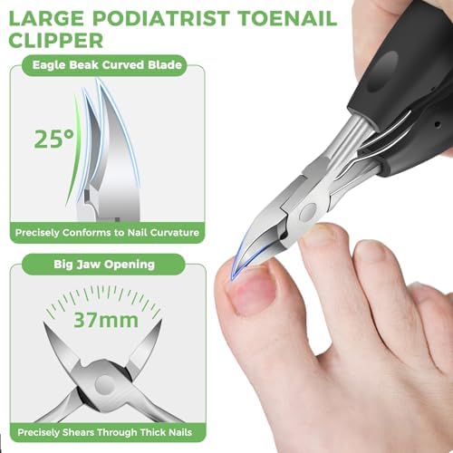 Toenail Clippers for Thick Toenails for Seniors, Angled Head Large Toe Nail Clippers for Men, Heavy Duty Fingernail Clipper with Catcher, Ultra Sharp Big Nail Cutters Set with Long Handle, Wide Jaw