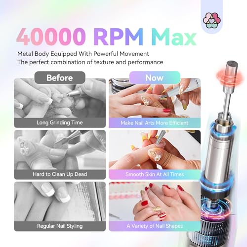 SAVILAND Electric Nail Drill Professional: 40000RPM Nail Drill for Acrylic Nails Sky Realm colors 6000mAhm High Capacity Rechargeable Electric Nail File for Salon Use Manicure Pedicure E File