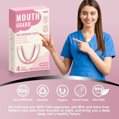 4 Pack Pink Kids Mouth Guard for Teeth Grinding,Comfortable Night Guard,Moldable Child Bite Guard for Clenching Teeth, Mouthguard for Kids