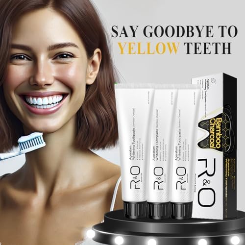 R&O Ageratum Whitening Toothpaste with Bamboo Charcoal, 3.53 oz - Removes Stubborn Stains, Great for Teeth Whitening, Reduces Plaque, Promotes Oral Health with Long - Lasting Fresh Breath (3 Tubes)