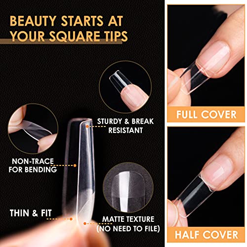 Gellen Gel Nail Extension Nail Kit, Square Acrylic Tips, Gel Top Coat, Nail Primer and Dehydrator, X Nail Kit with Everything for Nail Art Manicure