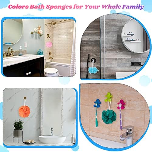 Set of 20 Bath Shower Loofah Sponge Pouf 20g Bath Sponge Mesh Exfoliating Body Scrubber Shower Puff Ball for Women Men Kids Travel Body Wash Exfoliator, 4 Inch, Pink, Beige, Blue, Dark Green, Orange