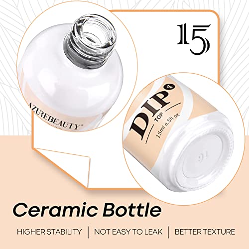 AZUREBEAUTY 5 Pcs Dip Powder Liquid Set - 15ml/0.5oz Large Capacity Dip Base Coat, Top Coat, Bond, Activator, Brush Saver for Dip Nail Kit Salon Home No Nail Lamp Needed