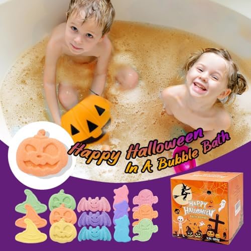 15 Count Halloween Bath Bombs with Pumpkin Bucket, Halloween Spooky Bath Bombs for Kids, Adorable Hallowen Trick o Treat Party Favors for Kids