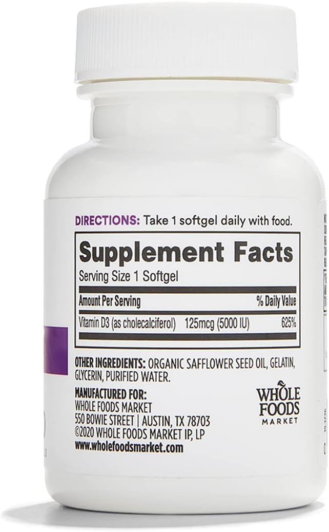 365 by Whole Foods Market, Vitamin D3 Softgels, 5000 IU, 120 CT