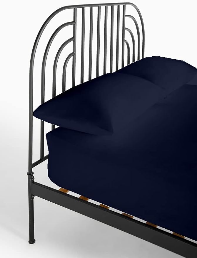 NON Sticky cotton 4 PC Cot Sheet Set 25x75, 100% Cotton Fitted Cot Sheet- Perfect for Narrow Twin/Rv Bunk/Camping , Sheets Cot Bunk Bed-Fits Upto 4-8'' Deep Mattress- Navy Blue Solid,(New_cotset_019)