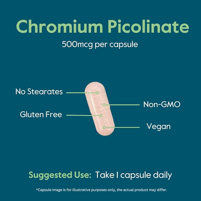 BESTVITE Chromium Picolinate 500mcg (240 Vegetarian Capsules) - No Stearates - No Dicalcium Phosphate - Vegan - Gluten Free - Non-GMO