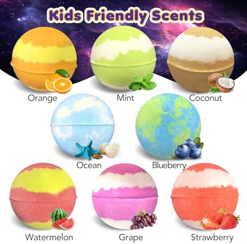 Bath Bombs for Kids with Toys Inside, 8 Light up Bath Bomb of Solar System Set, Planet Bath Bomb with Surprise Inside, Kid-Friendly Bubble Bath Fizzies Gifts for Boys Girls