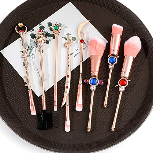 Anime Moon Makeup Brushes, Pink Magic Wand Metal Handle, Professional Eye/Face/Lip Makeup Brushes Tool Sets & Kits Cosplay, Valentine/Halloween/Christmas Gifts