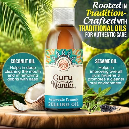 GuruNanda Original Oil Pulling Mouthwash, Promotes Deep Cleaning, With Coconut & Sesame for Teeth & Gum Health & Fresh Breath, ALcohol-free, 3X8.45 Fl Oz
