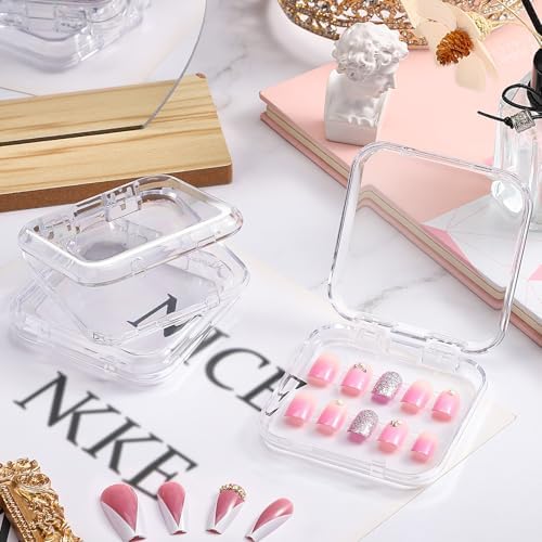 Udefineit 27PCS Press on Nail Boxes with 5M Nail Tape, Clear Acrylic Nail Display Box for Storage Nail Tips Press on Container Plastic Empty Packaging Boxes for Nail Art Home Beauty Salon