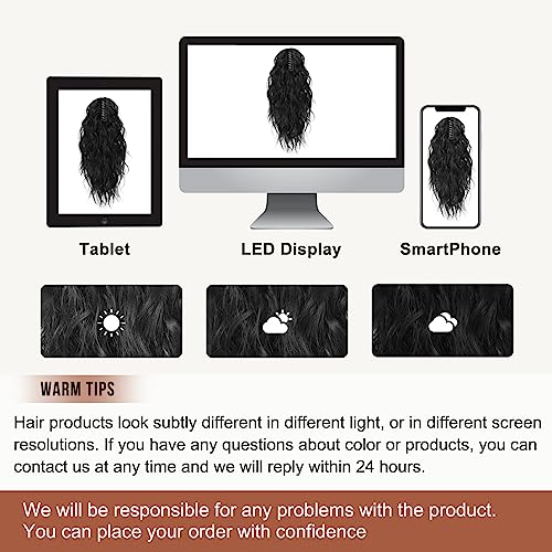 FLUFYMOOZ Ponytail Extension, 18 Inch Claw Clip Ponytail Extension, Wavy Curly Claw Clip in Ponytail Hair Extensions, Natural Fake Ponytail Synthetic Hairpiece for Women (Natural Black)