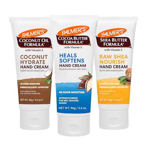 Palmer's Hand Cream Trio - Cocoa Butter, Coconut Oil, and Shea Butter Hand Moisturizer, Hand Creams for Dry Cracked Hands, Travel Size Variety Pack, Smoothens Dry, Rough Skin (3.4 oz x 3)