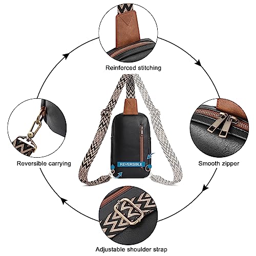 CLUCI Sling Bag for Women, Crossbody Bags for Women, Cross Body Bag for Woman, Large Sling Backpack, Crossbody Bag Men for Travel Hiking Black with Brown