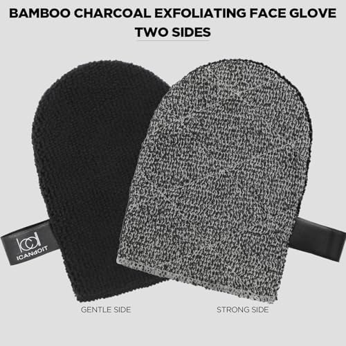 Exfoliation Set-17.71 Inch Boar Bristles Back Scrubber Bath Brush,Shower Brush with No-Slip Curved Handle,Dual-Sided Face Exfoliation Glove