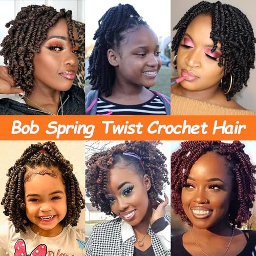 8 Packs Short Bob Spring Twist Crochet Hair 6Inch Pretwisted Passion Twist Hair Pre Looped Crochet Braids Hair for Black Women (6 Inch, 1B#)