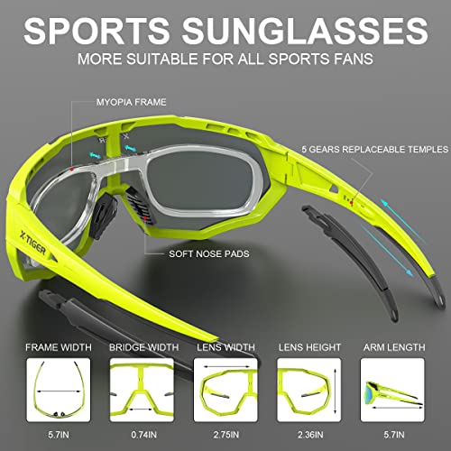 X-TIGER Polarized Sports Sunglasses with 5 Interchangeable Lenses,Mens Womens Cycling Bike Glasses,Baseball Running Fishing Golf Driving Sunglasses