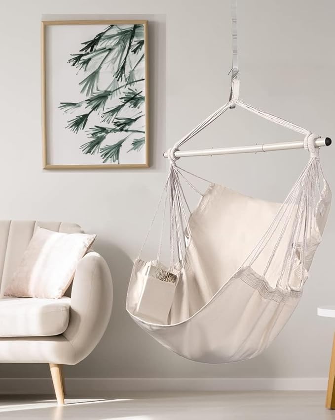 ADVOKAIR Hammock Chair Swing & Cover Set (500 lbs Max) – Hanging Rope Swing for Bedroom, Outdoor, Patio, Porch with Sturdy Steel Bar & Anti-Slip Rings + All-Weather Rain Cover for Storage Protection