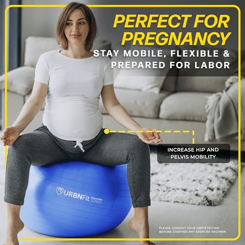 URBNFit Exercise Ball - Yoga Ball in Multiple Sizes for Yoga, Pilates, Pregnancy, Stability - Anti-Burst Swiss Balance Ball w/Quick Pump – Office Ball Chair for Home and Gym – 26 Inch - Yellow