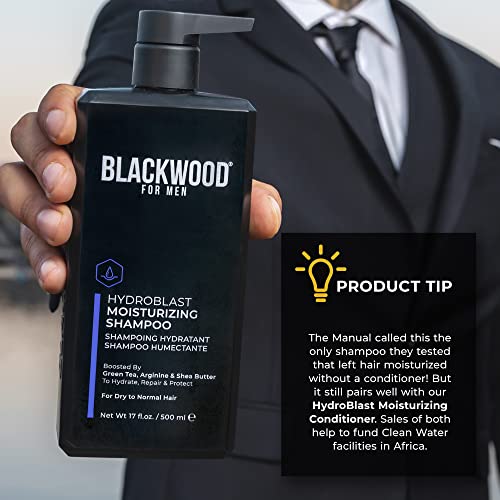 Blackwood For Men Hydroblast Moisturizing Shampoo - Men's Shampoo for Coarse, Dry, & Curly Hair - Infused with Ginseng & Ginger- Natural Vegan Formula -Sulfate Free, Paraben Free & Cruelty Free(17 Oz)