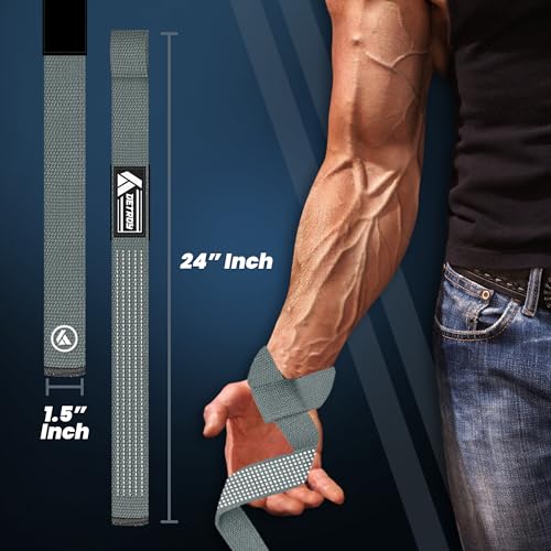 Detroy® Lifting Wrist Straps for Weightlifting, Deadlifts, Bodybuilding, Powerlifting, Gym Strength Training Workouts - Padded Neoprene with 24 inch Webbing Cotton with Silicone Grip for Men & Women (Grey & White)