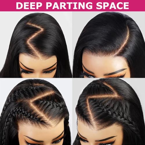 13x6 Lace Front Wigs Human Hair 200 Density Straight 13x6 HD Transparent Lace Frontal Glueless Wig Bralizian Human Hair Tiny Knots Natural Hairline with BabyHair (1B Black, 30 Inch)