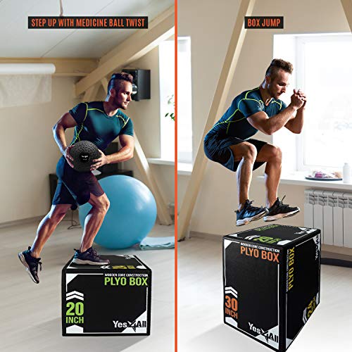 Yes4All 3-in-1 Soft Plyo Box Wooden Core – for Shins - Non-Slip Multi-Use Plyometric Box for Jumping, Conditioning, and Strength Training - Alley-Oop - 16x14x12